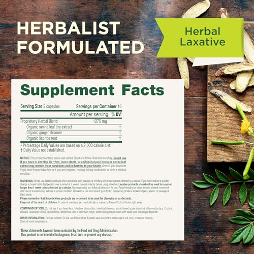 Traditional Medicinals Smooth Move Laxative Capsules โ Organic Senna, 50 Caps
