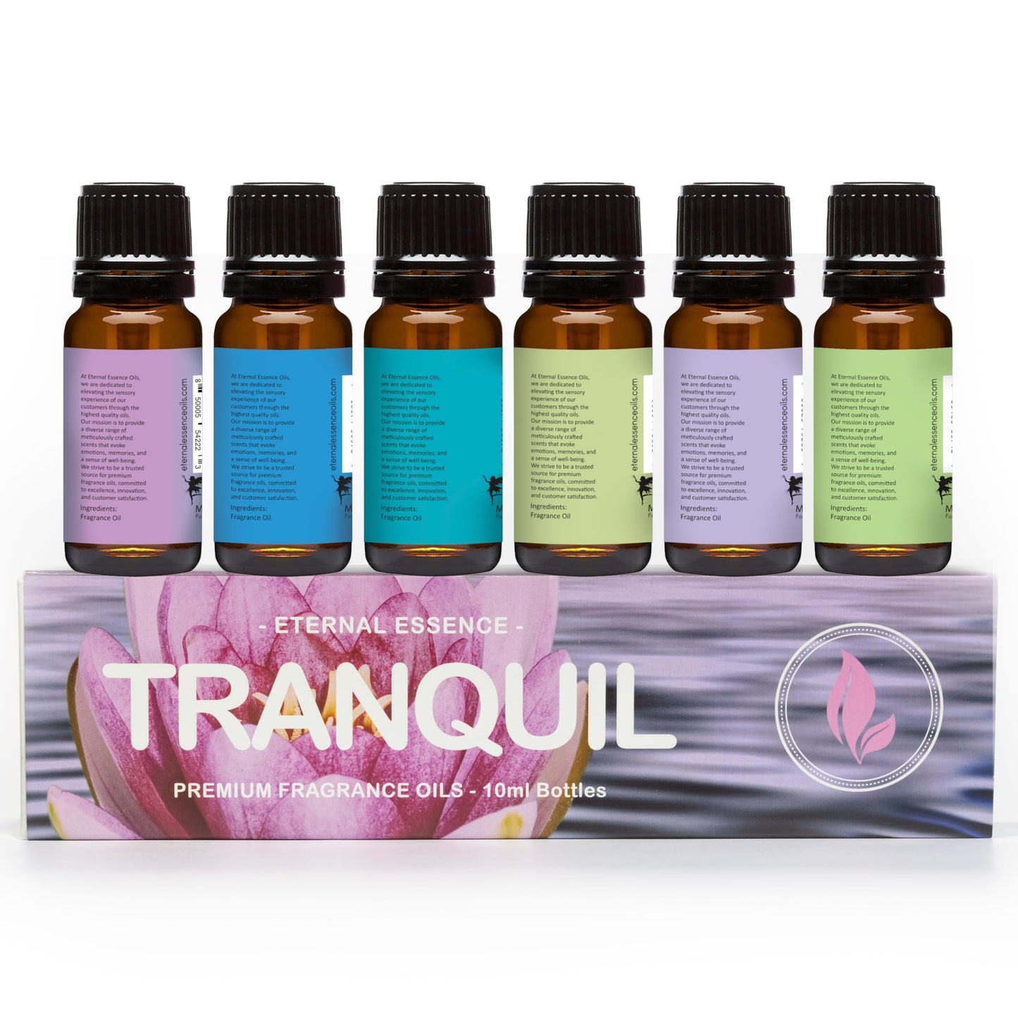 Tranquil Set of 6 Premium Fragrance Oils (10ml) โ Lavender Breeze, Mountain Rain, Ocean Breeze, Lavender Chamomile, Green Tea, Rosemary
