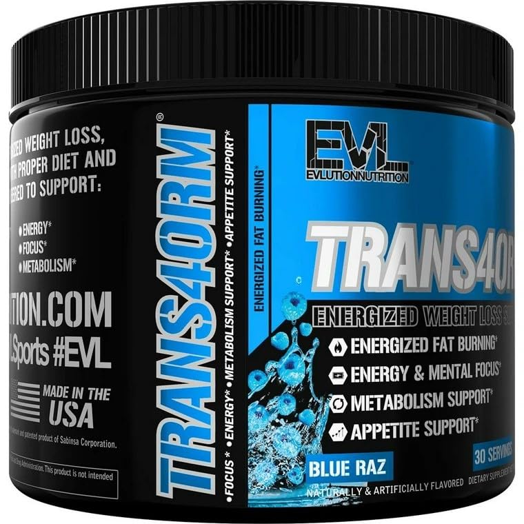 Trans4orm Thermogenic Fat Burner Powder โ CLA, Carnitine, Alpha GPC | Blue Raz | Evlution Nutrition