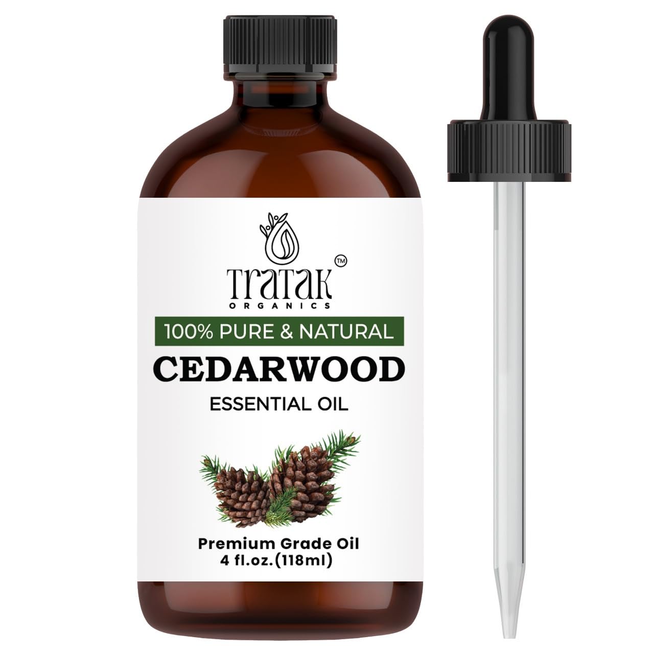 TRATAK ORGANICS Cedarwood Essential Oil โ 4 Fl Oz | 100% Pure, Hair & Skin Care, Aromatherapy