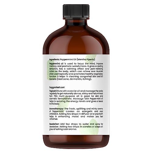 Tratak Organics Peppermint Piperita Essential Oil โ 4 Oz | 100% Natural, Pure Peppermint Oil for Diffuser, Hair & Skin Care, Aromatherapy