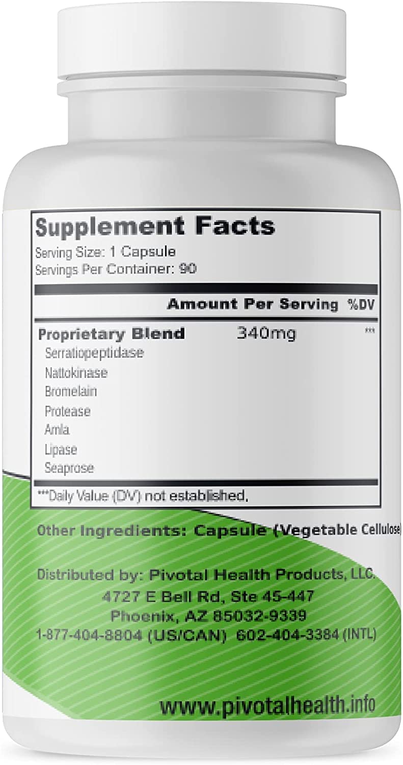 Trebinase Systemic Enzyme Blend โ Serrapeptase, Nattokinase, Seaprose + Digestive Enzymes (90 Capsules)