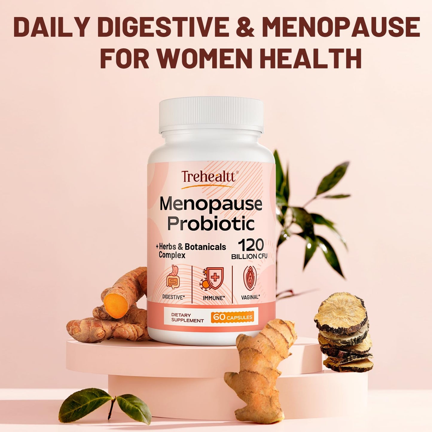 Trehealtt Menopause Probiotic โ 120B CFU, 13-in-1 Herbal Complex, 240 Vegan Capsules