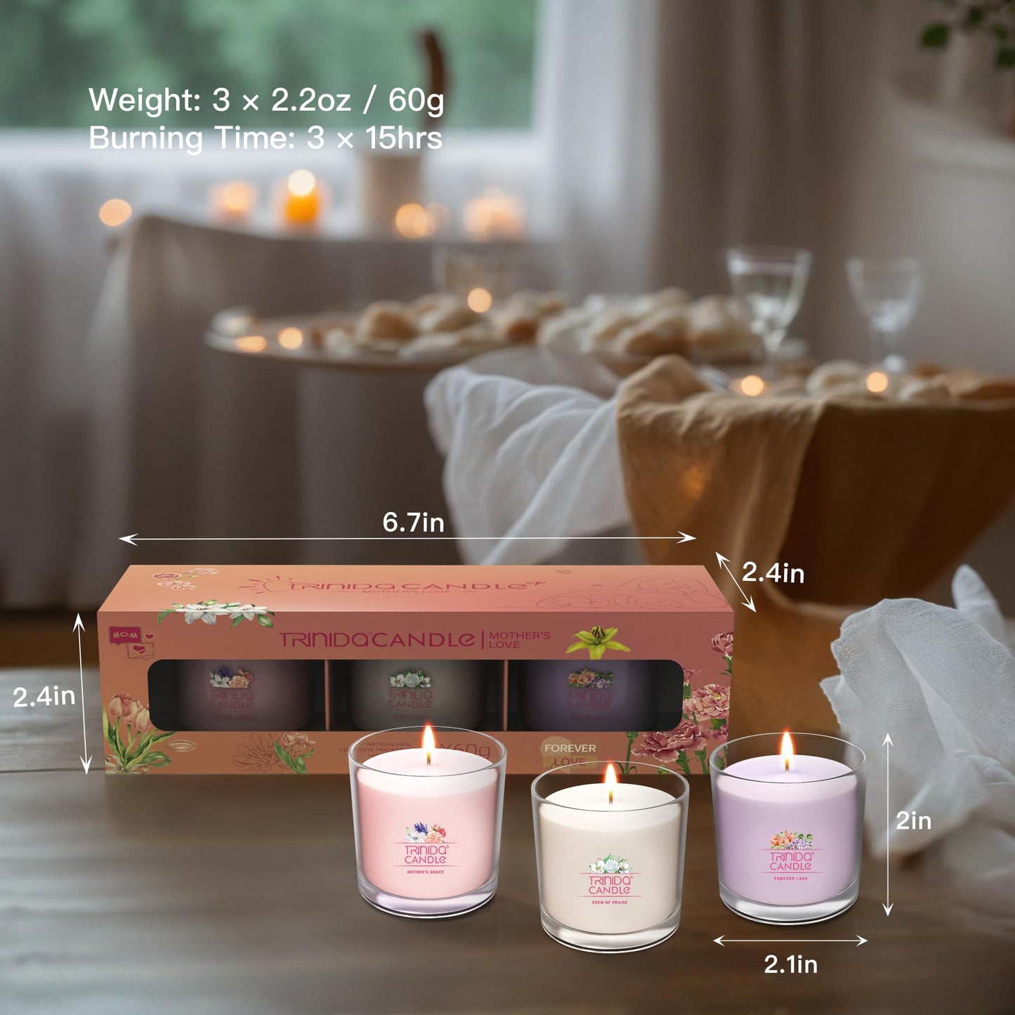 TRINIDa Scented Candles for Women โ 45Hrs Soy, Lavender, Hand-Poured Gift