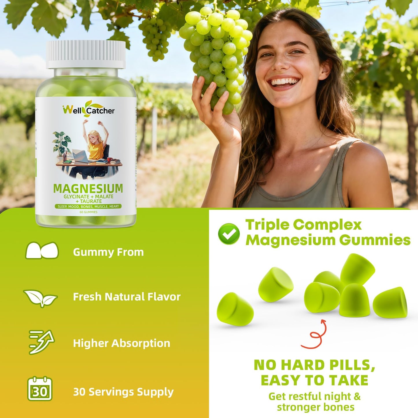 Triple Magnesium Complex Gummies โ Sleep, Mood & Bone Health (Sugar-Free, Vegan)