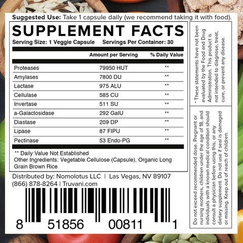Truvani Digestive Enzymes โ 9 Enzyme Blend for Digestive Support | Non-GMO Capsules | 30 Day Supply
