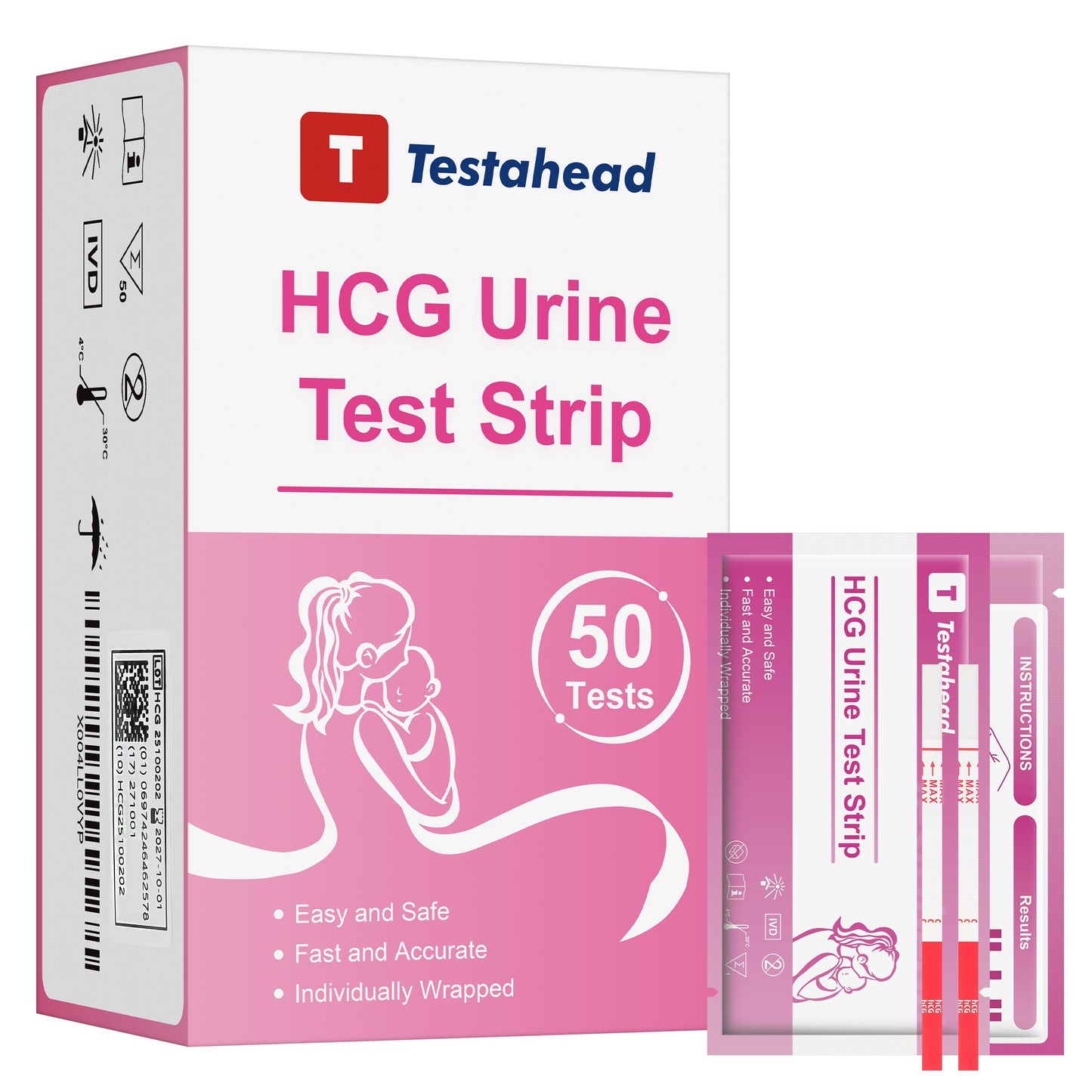 T TESTAHEAD Pregnancy Test Strips โ 50 Count, High Sensitivity Home Test for Early Detection