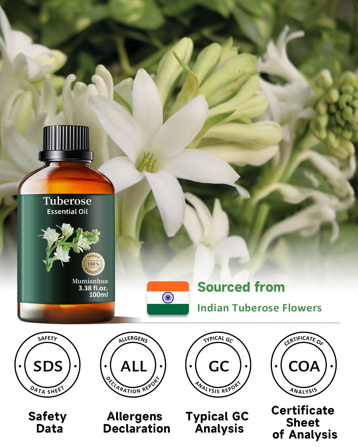 Mumianhua Tuberose Essential Oil โ 100% Pure Therapeutic Grade (3.38 fl oz)