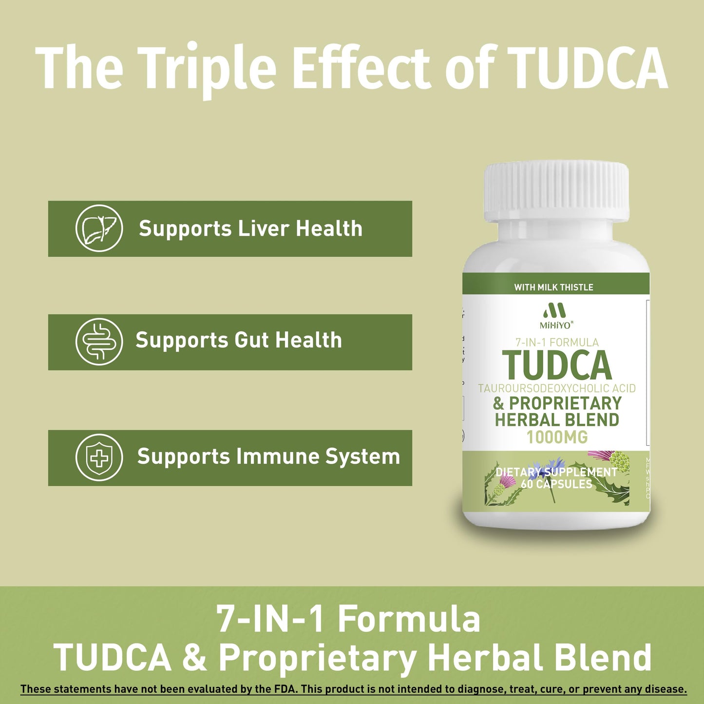 TUDCA Supplement 1000mg โ Bile Salts and Liver Support with Milk Thistle โ 6 Herb Blend Gallbladder Formula โ 60 Capsules