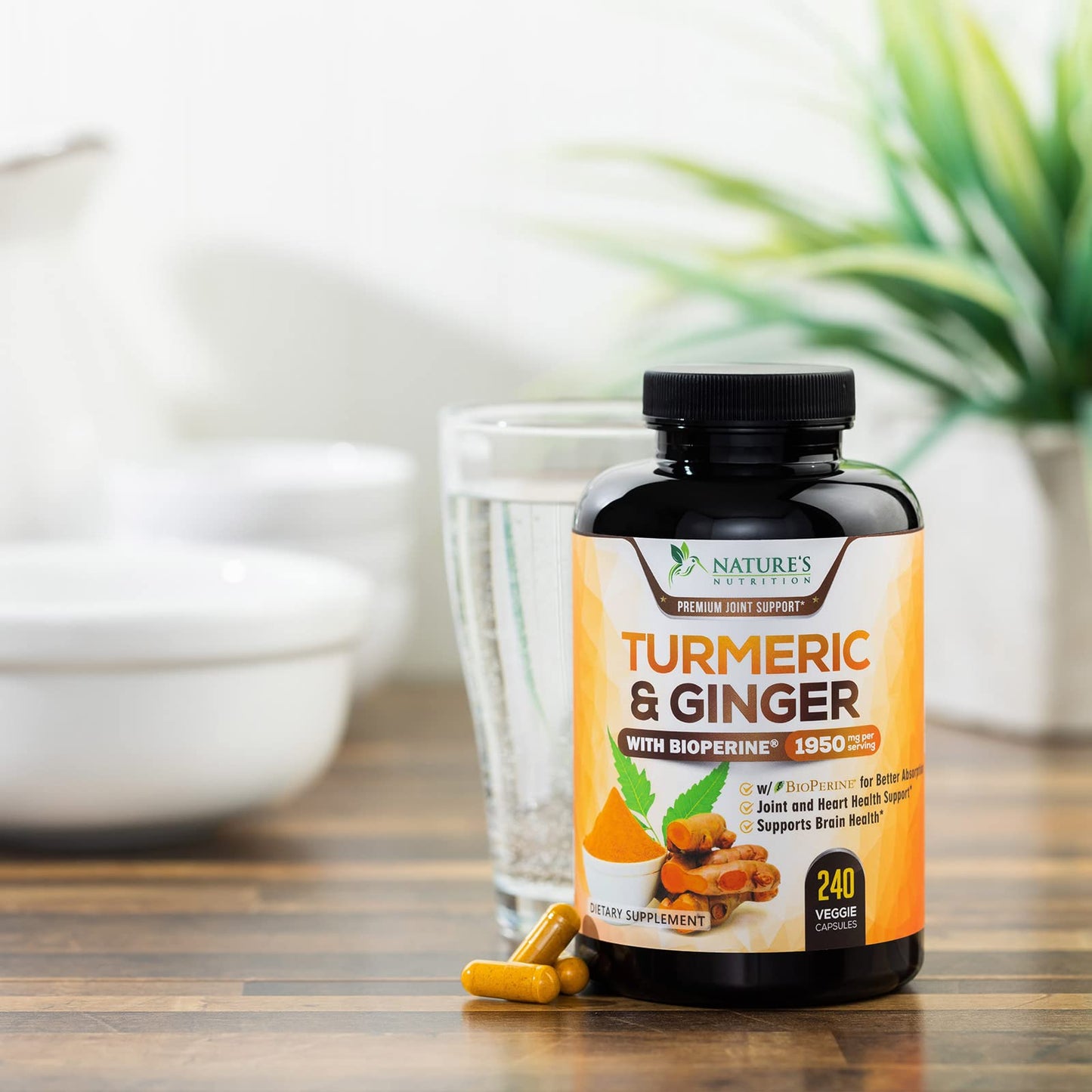 Turmeric Curcumin 1950mg โ 95% Curcuminoids, Organic Turmeric & Ginger, BioPerine | 240 Capsules