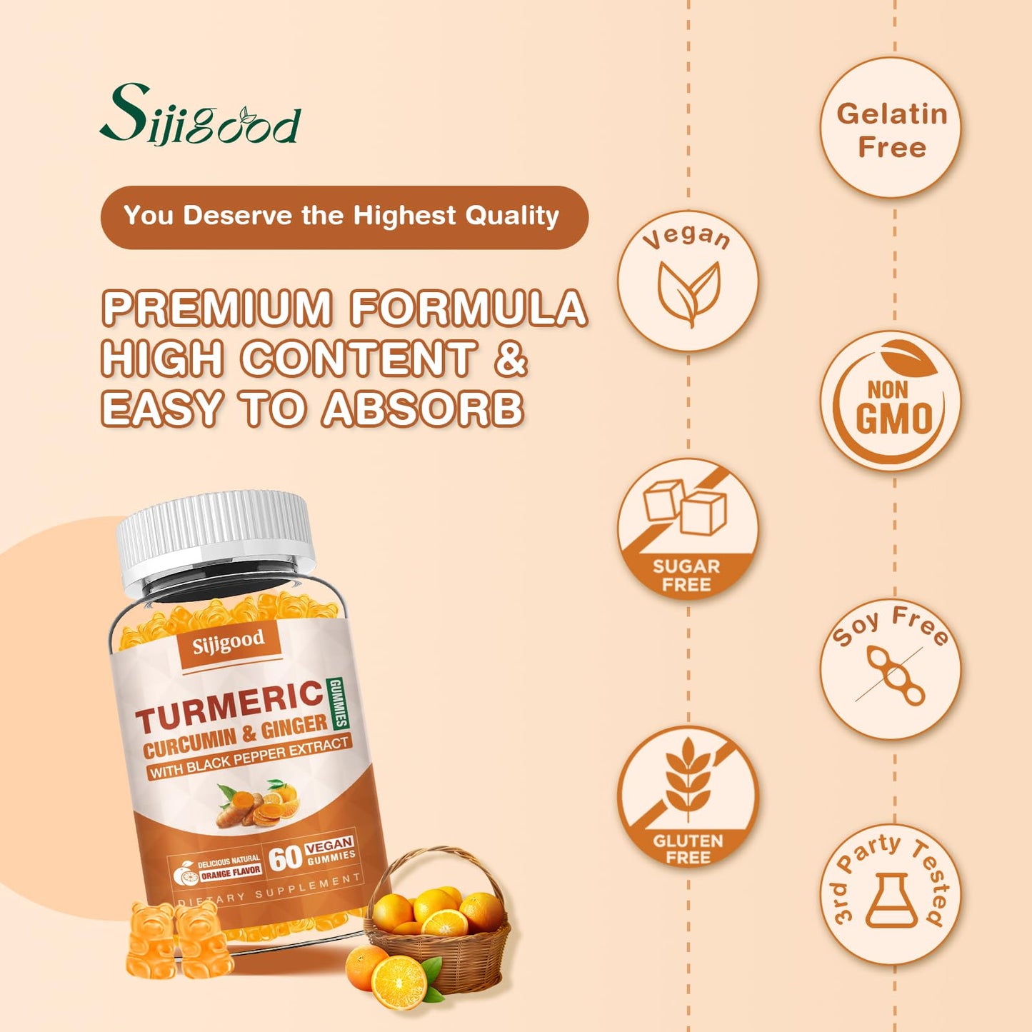 Turmeric Curcumin Gummies with Ginger & Black Pepper โ Immune & Joint Support | 60 Orange Gummies