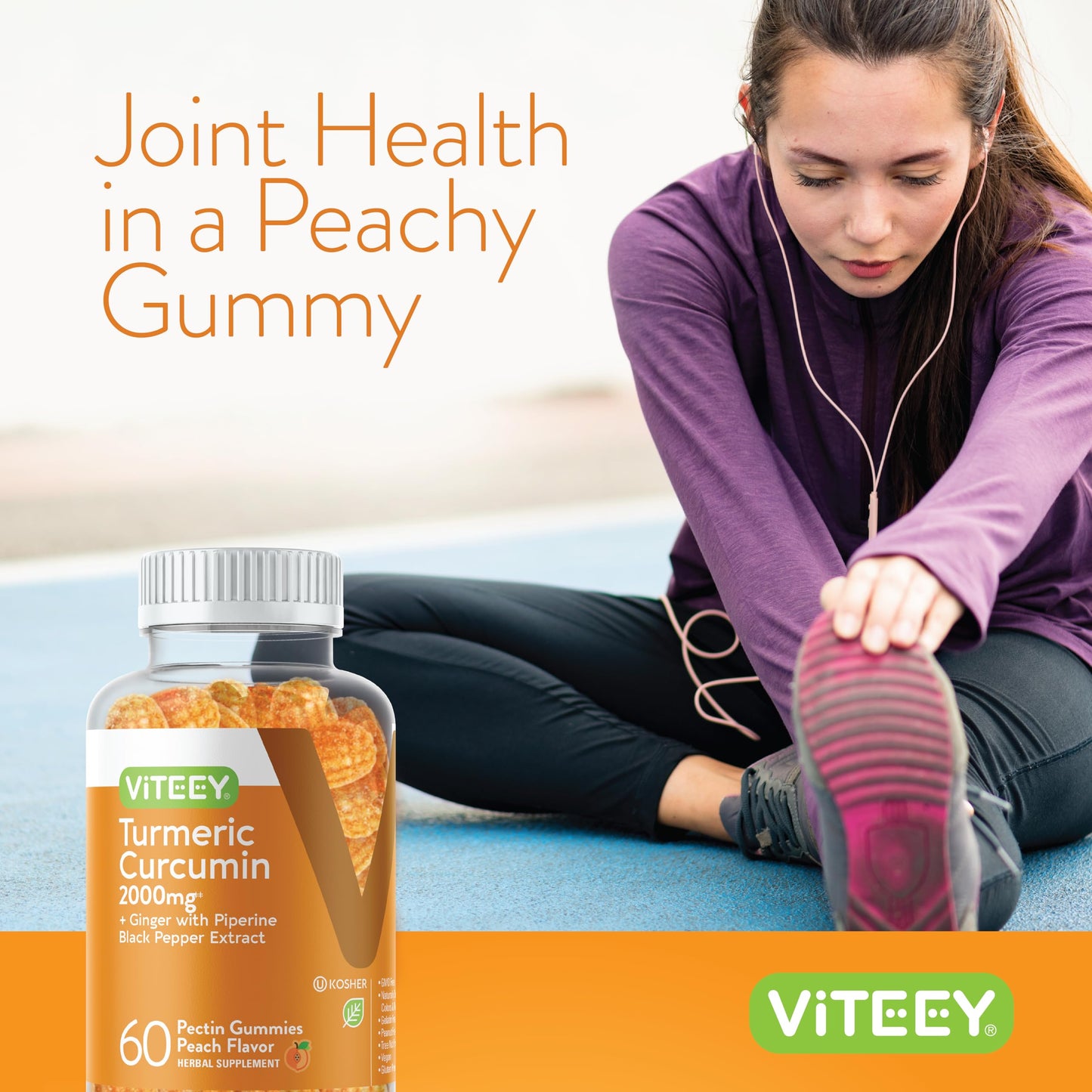 Turmeric Curcumin Gummies 2000mg with Ginger & Black Pepper โ Immune & Joint Support (Vegan, Peach) โ 2 Pack