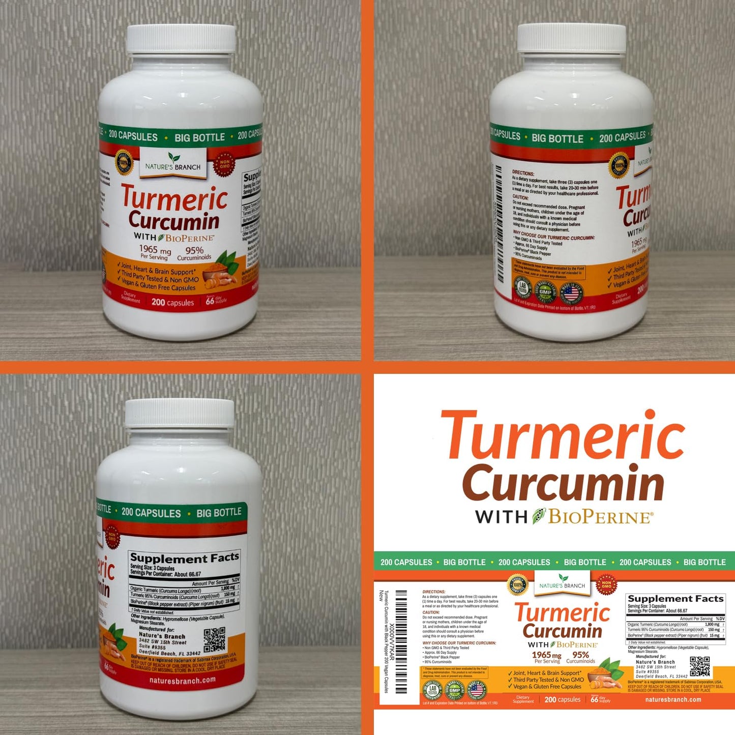 Turmeric Curcumin with Black Pepper โ Organic, 1965mg, 200 Capsules