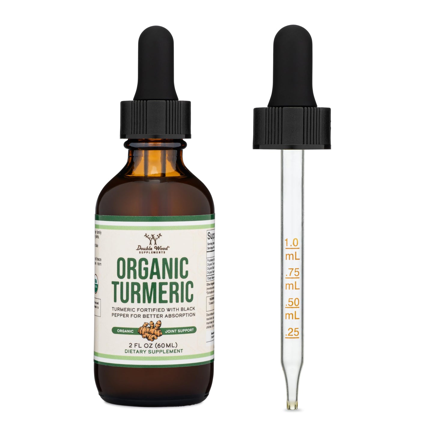 Organic Turmeric Drops with Black Pepper โ 1,180mg per Serving | Double Wood