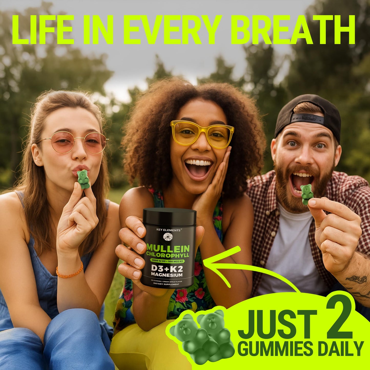 Mullein Gummies with Chlorophyll, D3, K2 & Magnesium โ Lung, Immune & Bone Support