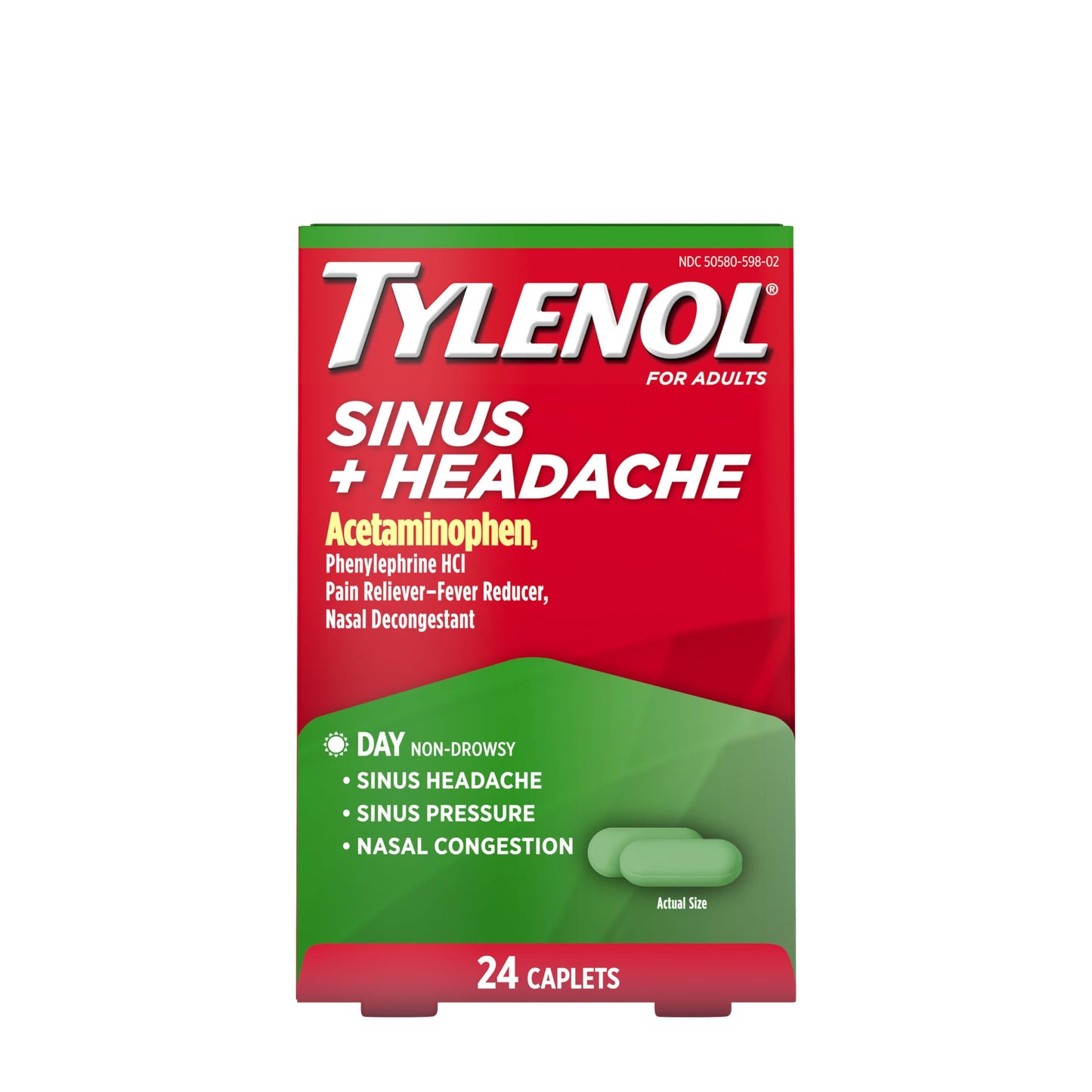 Tylenol Sinus + Headache Daytime Caplets โ Non-Drowsy Sinus Relief & Headache Pain (24 ct)