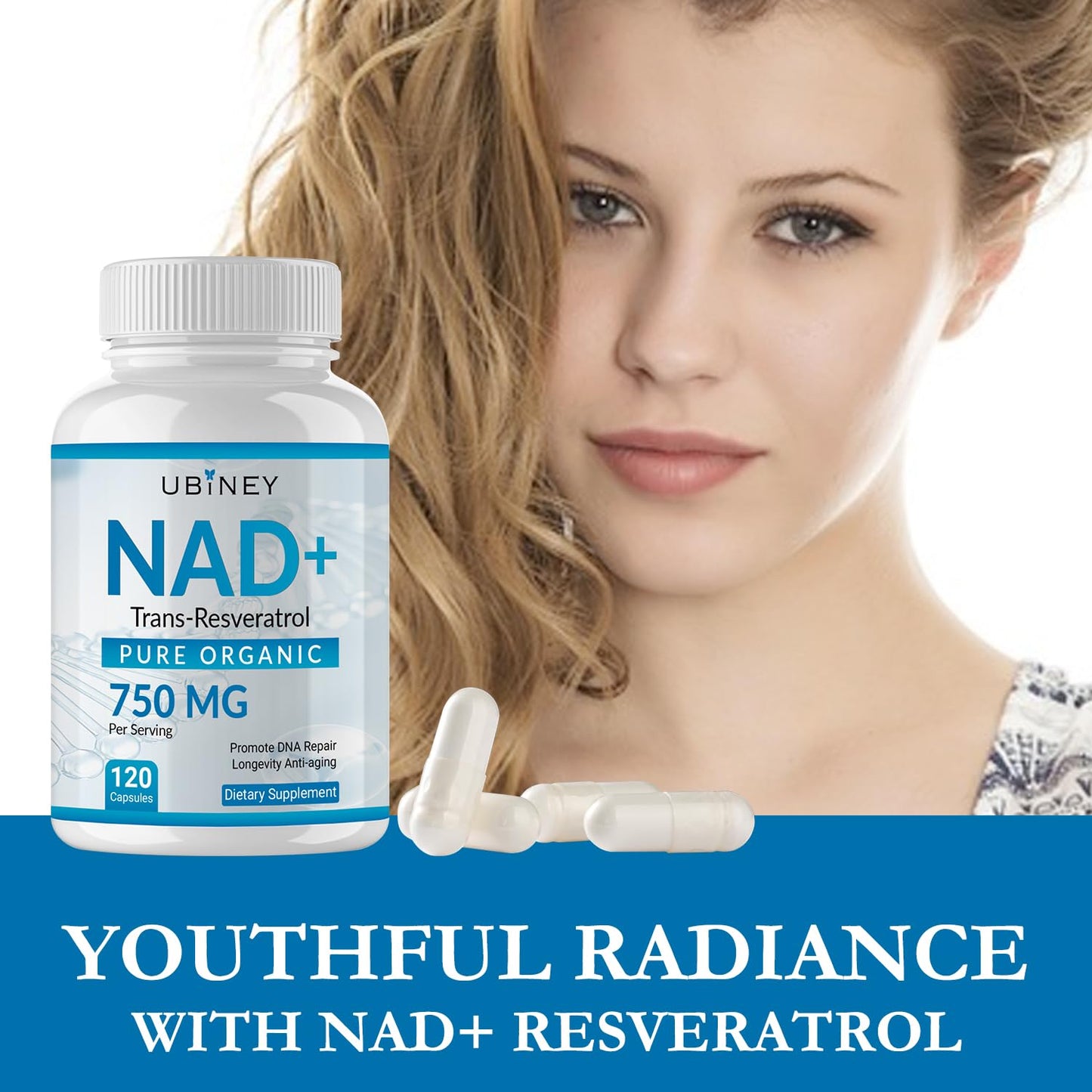 Ubiney NAD+ 750mg with Trans-Resveratrol โ Organic NAD+ Supplement for Energy & DNA Repair