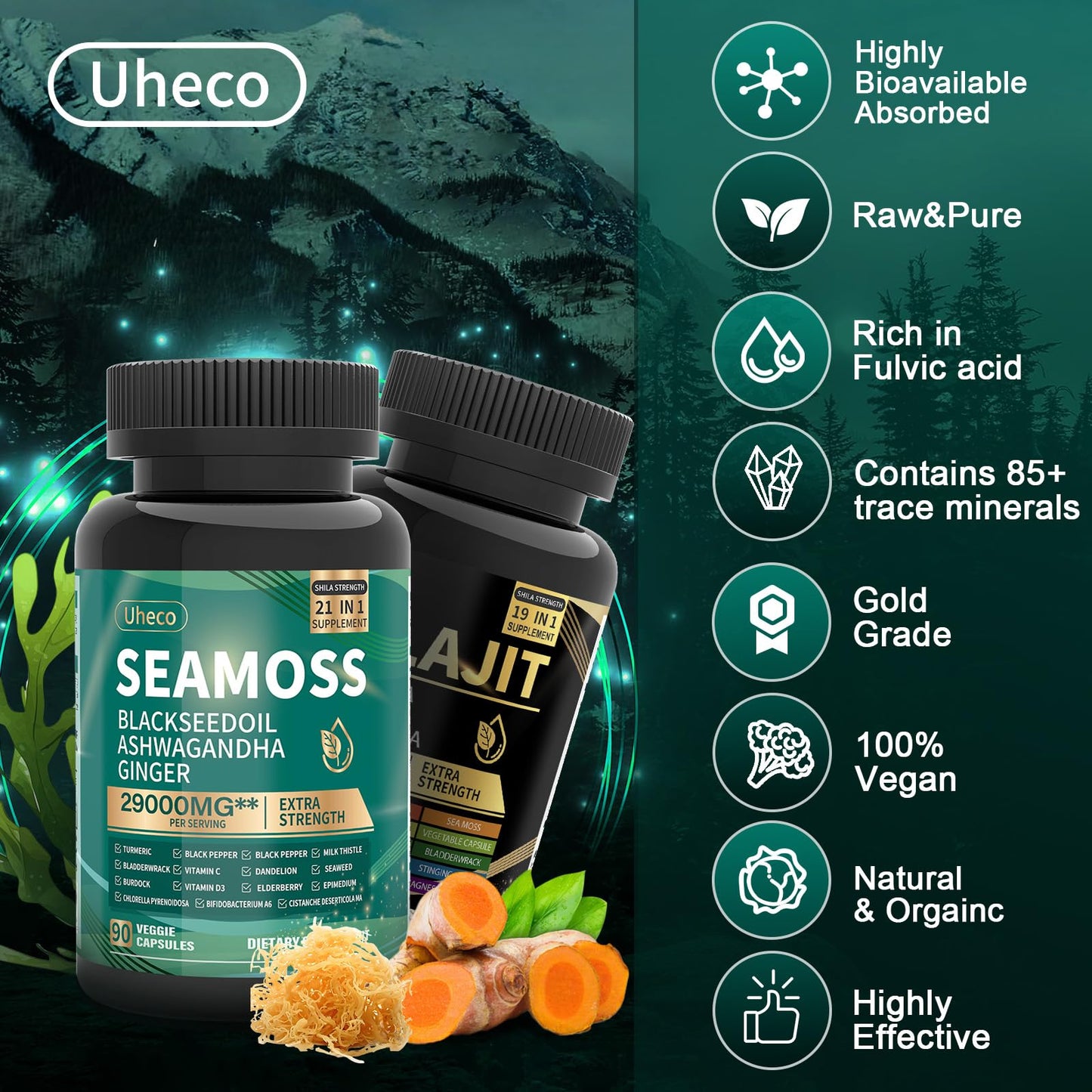 Uheco Shilajit & Sea Moss Vitality Bundle โ 20000 mg Shilajit, 11000 mg Sea Moss
