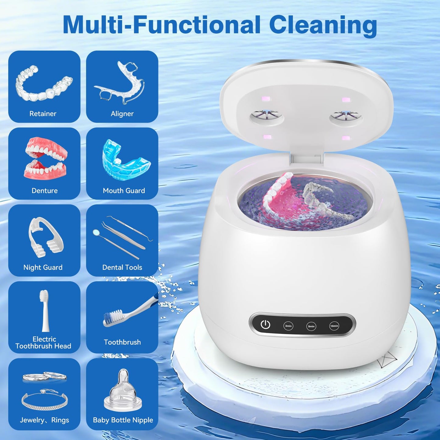 Rechargeable Ultrasonic Retainer Cleaner โ 45kHz Portable Cleaning Pod