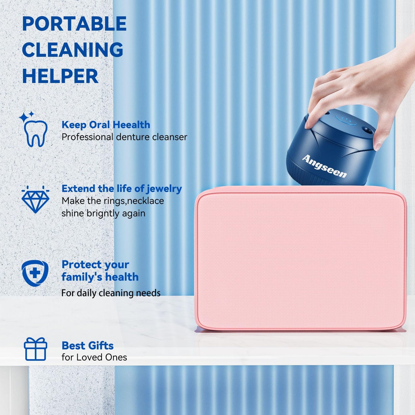 Ultrasonic Retainer Cleaner 45kHz โ 200ML for Dentures, Aligners, Braces & Mouth Guards (Blue)