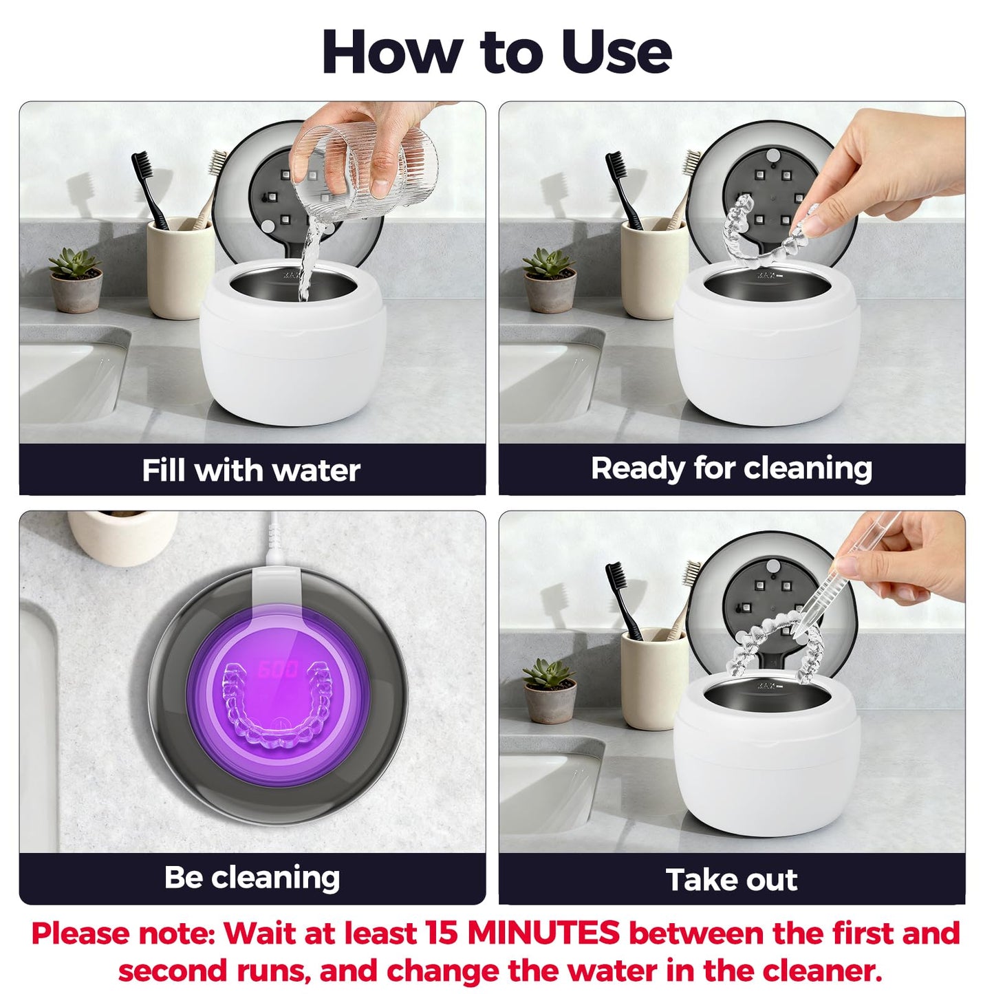 Ultrasonic Retainer Cleaner โ 45kHz, 250ml, UV Cleaning for Retainers, Dentures