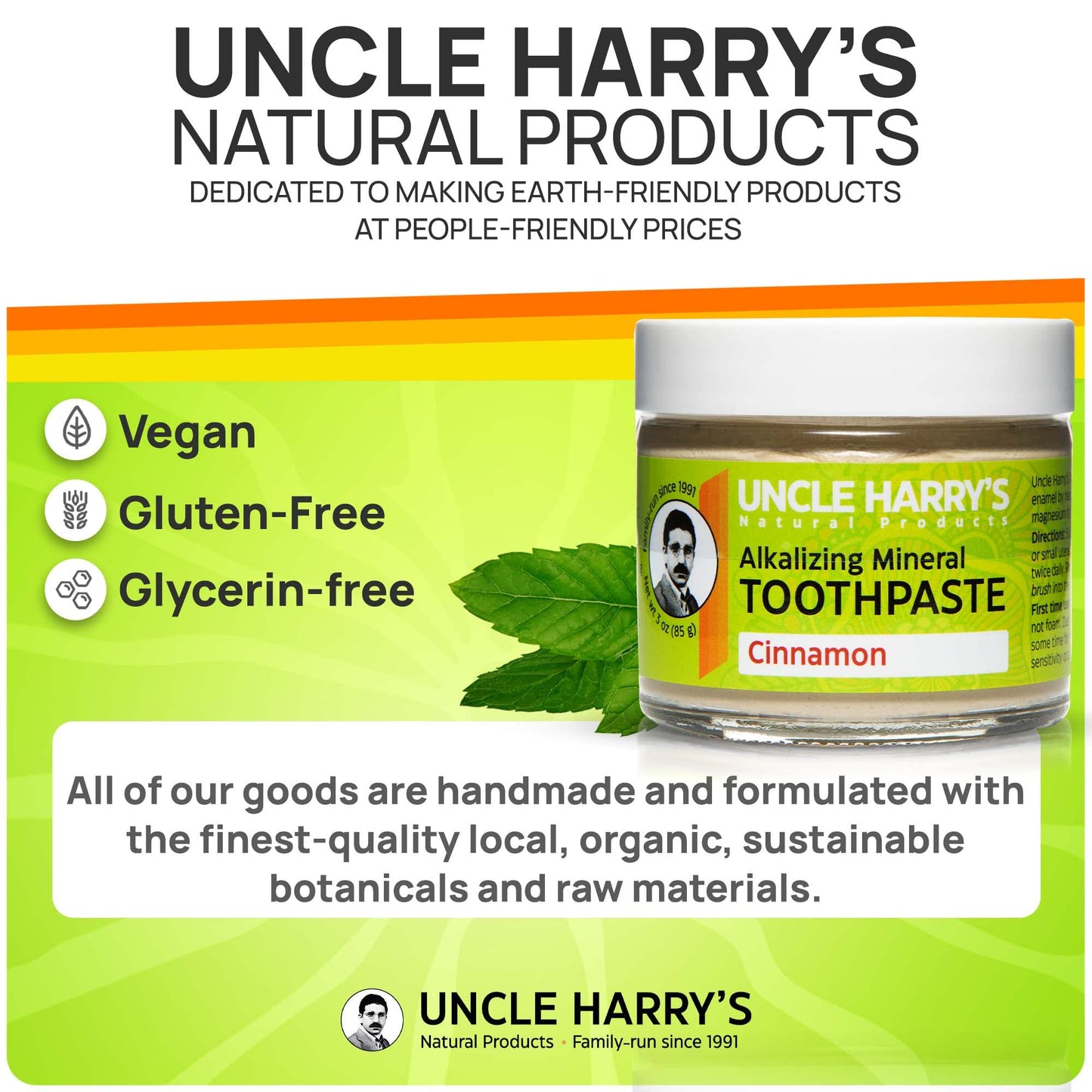 Uncle Harry's Cinnamon Remineralizing Toothpaste โ Natural Whitening, Vegan, Fluoride-Free 4 Pack