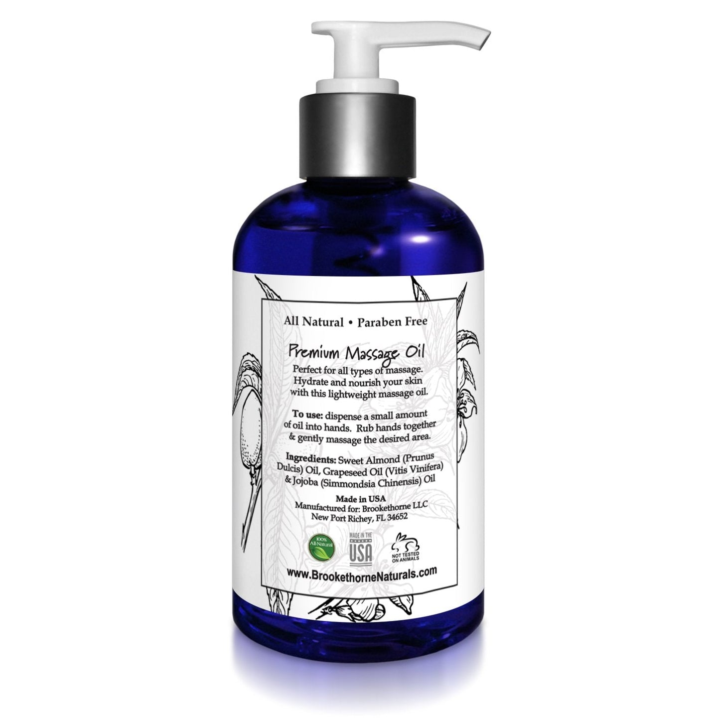 Unscented Massage Oil โ 100% Natural Carrier Blend (Sweet Almond, Grapeseed & Jojoba) | Brookethorne Naturals