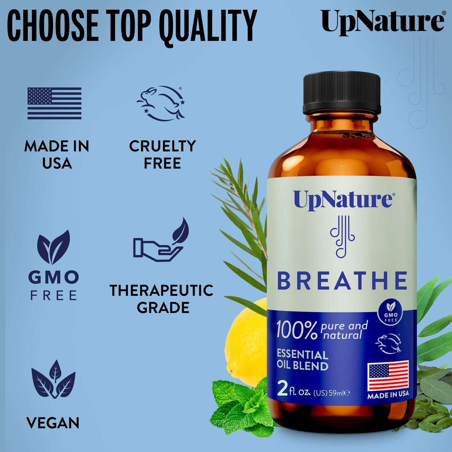 UpNature Breathe Essential Oils Blend (2oz) โ Eucalyptus, Peppermint & Tea Tree for Diffusers