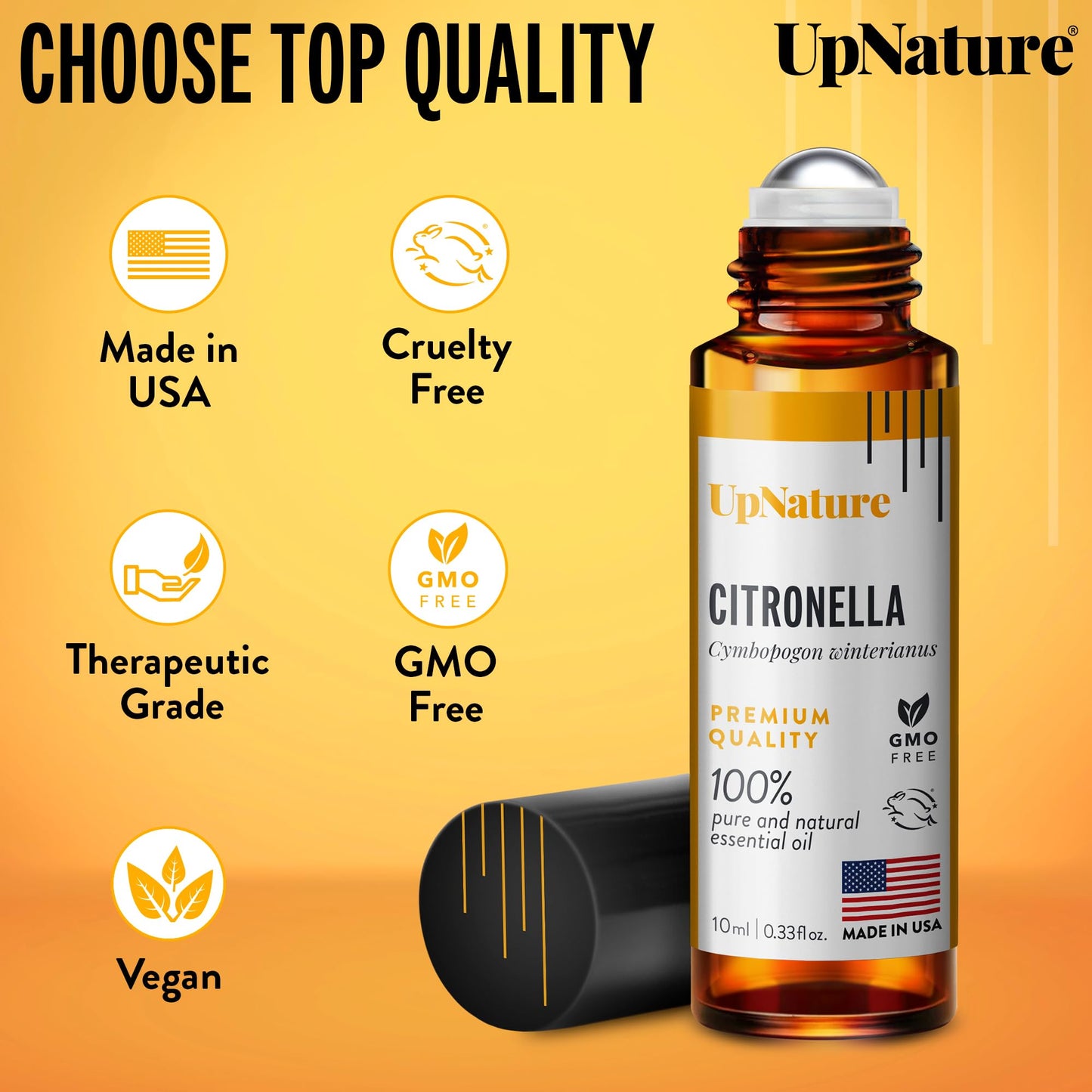 UpNature Citronella Oil Roll-On β 100% Natural Citronella Essential Oil for Skin | Camping Essentials