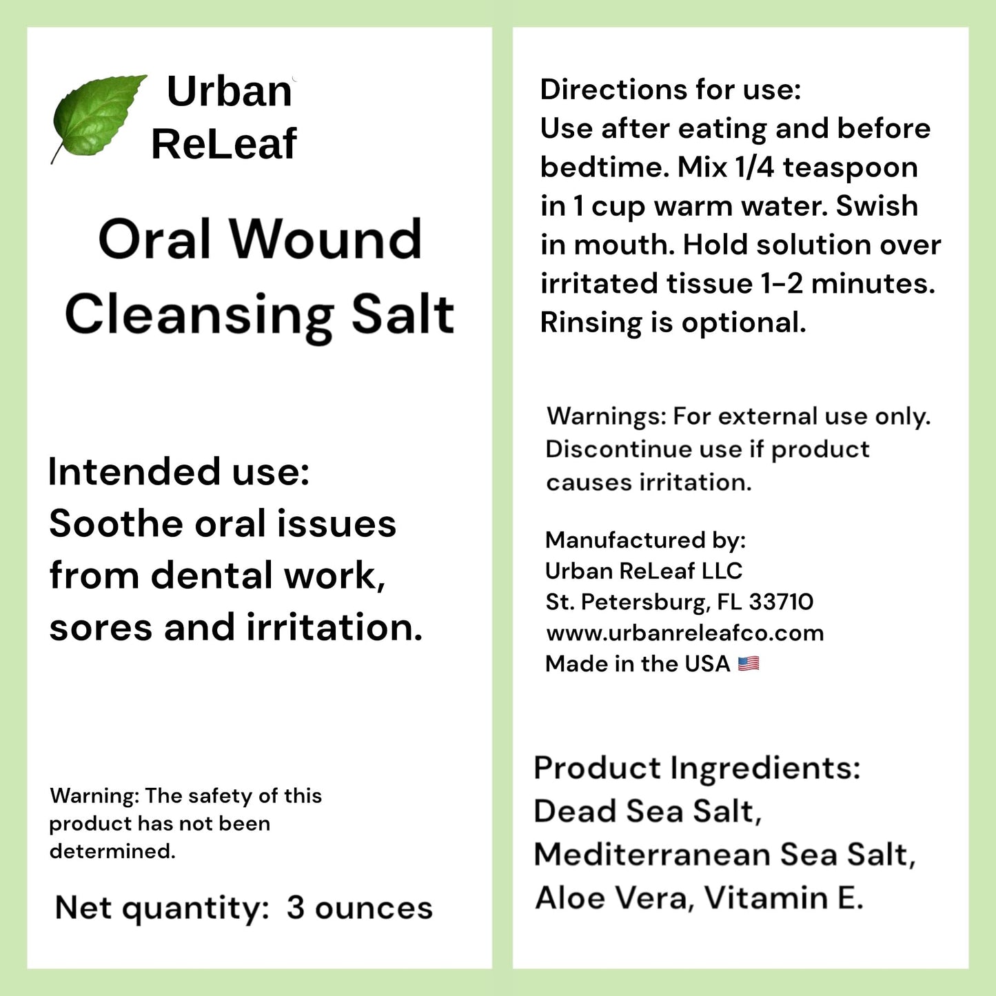 Urban ReLeaf Oral Wound Cleansing Salt โ 3 oz, 45 Cups, Made in USA
