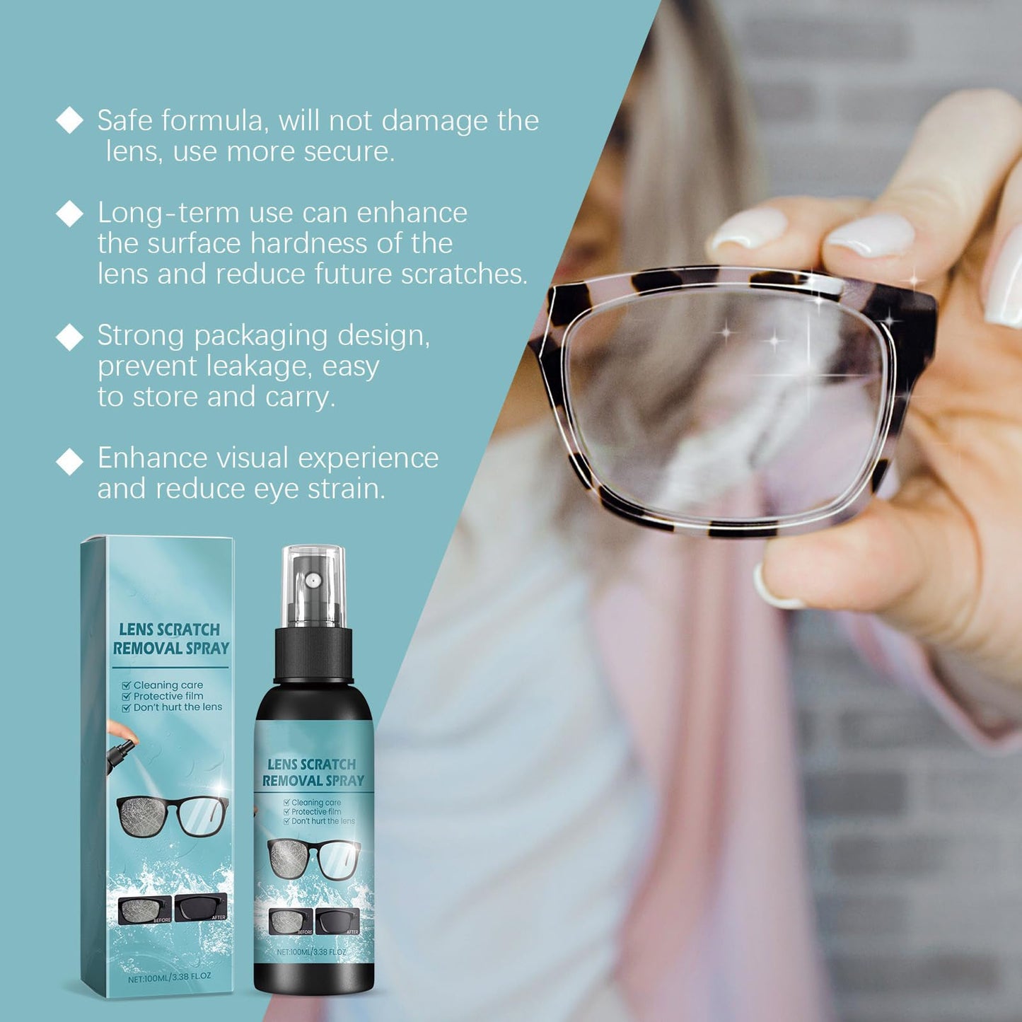 Urnuos 2PCS Lens Scratch Remover โ Eyeglass Cleaner Spray & Lens Scratch Repair for Glasses