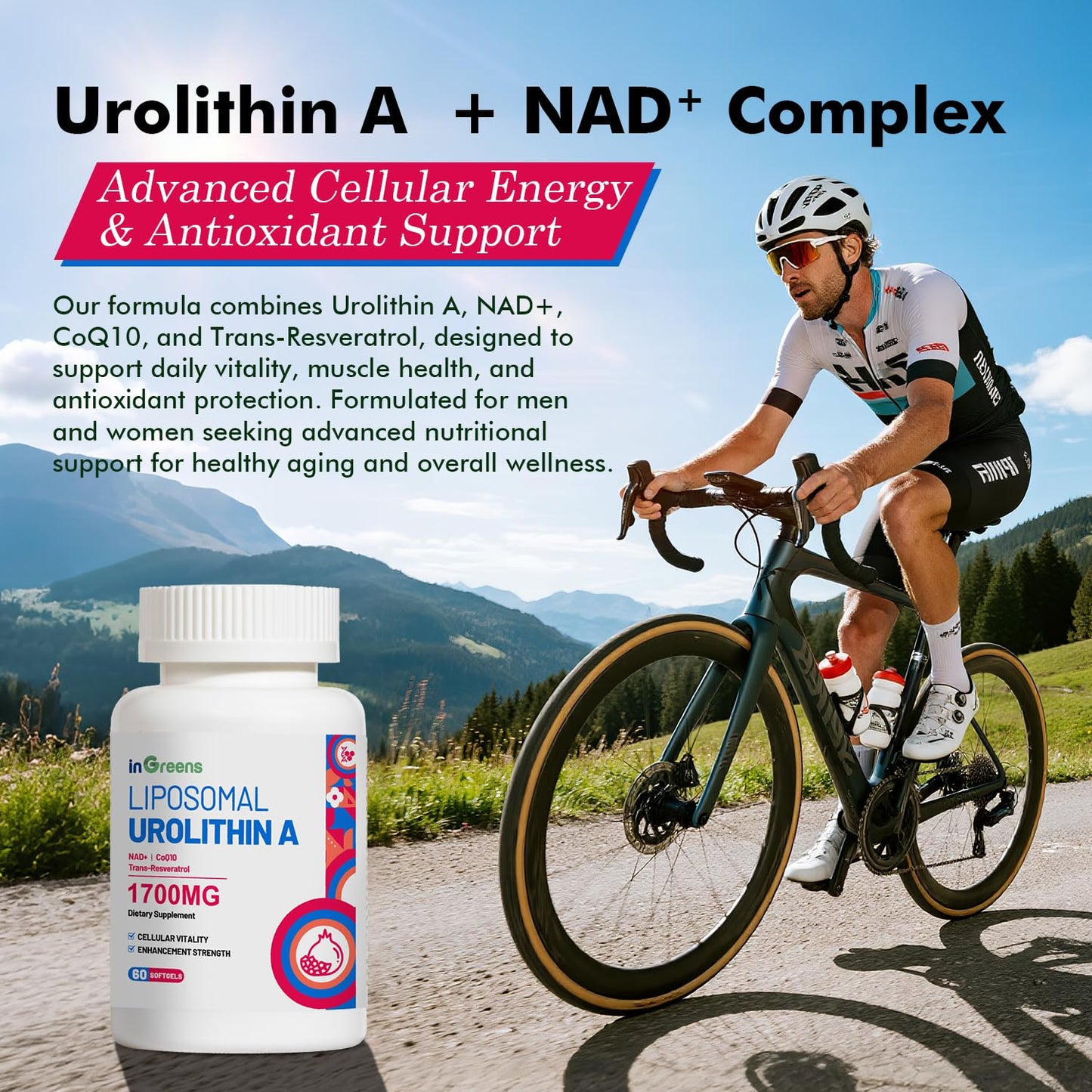 Urolithin A 1700mg with NAD+, CoQ10 & Trans-Resveratrol โ 60 Softgels