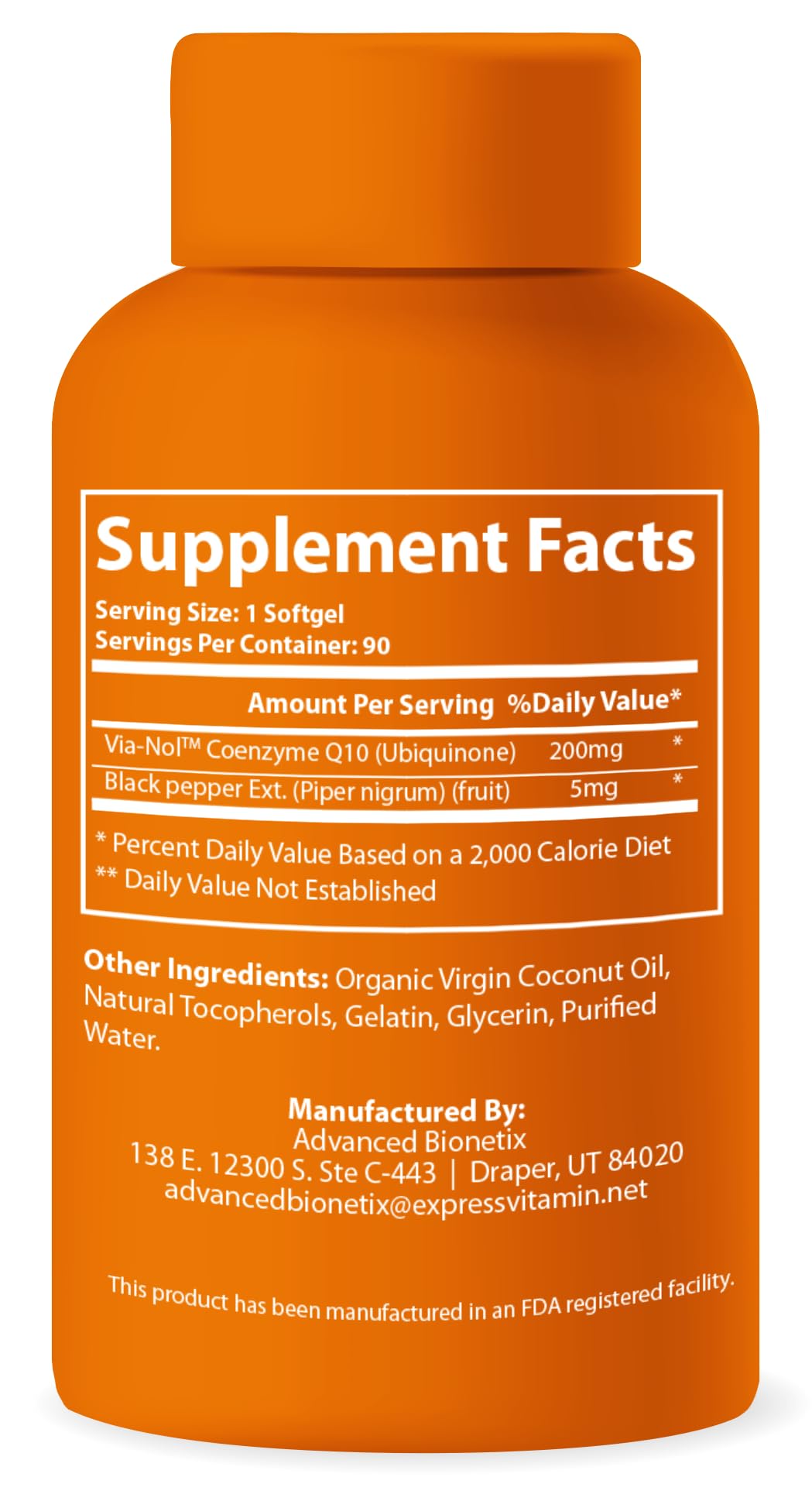 Advanced Bionetix CoQ10 200mg with Black Pepper Extract β 90 Softgels | Heart & Brain Health
