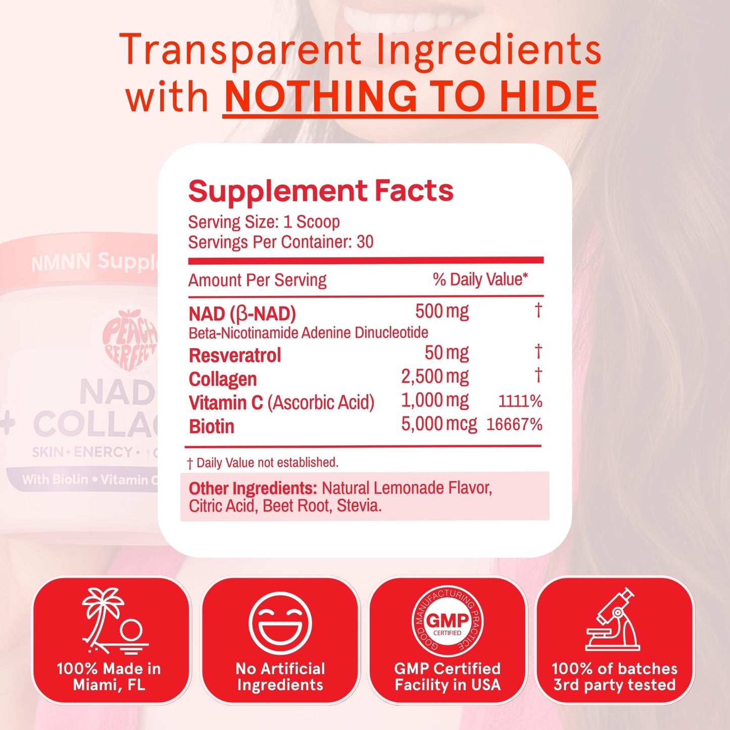 NAD Supplements for Women โ Liposomal NAD+ Collagen Powder 500mg | Pink Lemonade