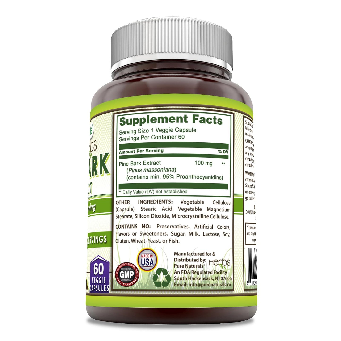 Pure Naturals Pine Bark Extract 100 mg โ 60 Veggie Capsules | Non-GMO, Gluten Free | USA Made
