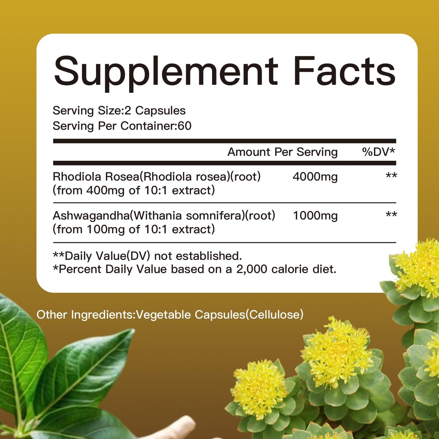 4000MG Rhodiola Rosea with Ashwagandha โ Organic Adaptogen for Clarity & Vitality | 120 Capsules