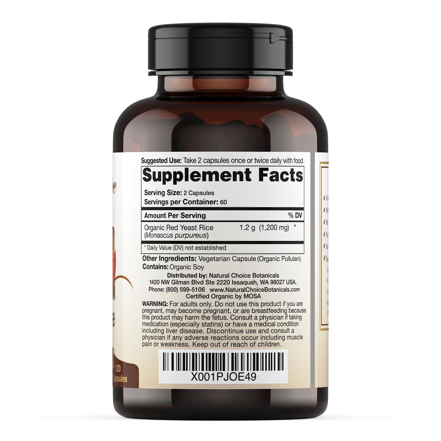 Natural Choice Botanicals Certified Organic Red Yeast Rice โ 120 Capsules (2-Month Supply)