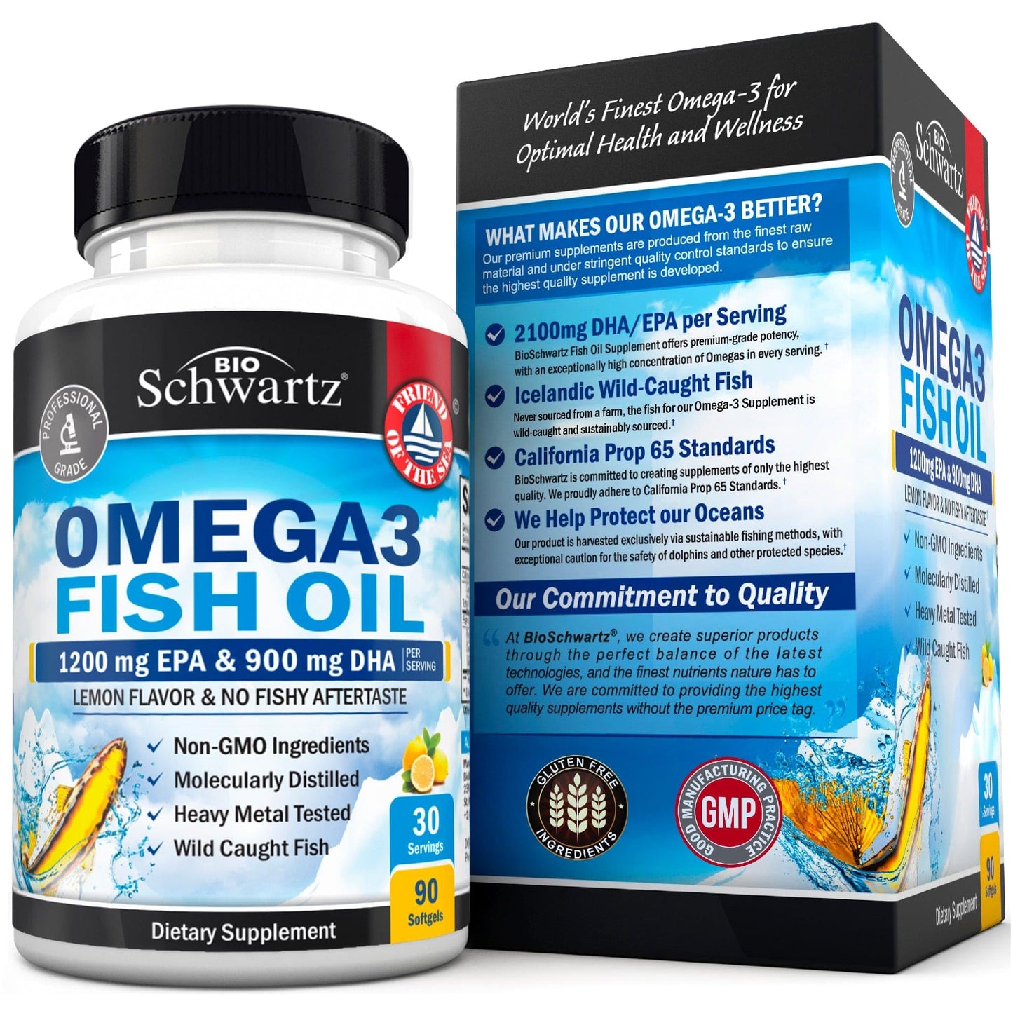 Triple Strength Omega-3 Fish Oil 2250mg EPA/DHA โ Icelandic Burpless Lemon, 90 Softgels