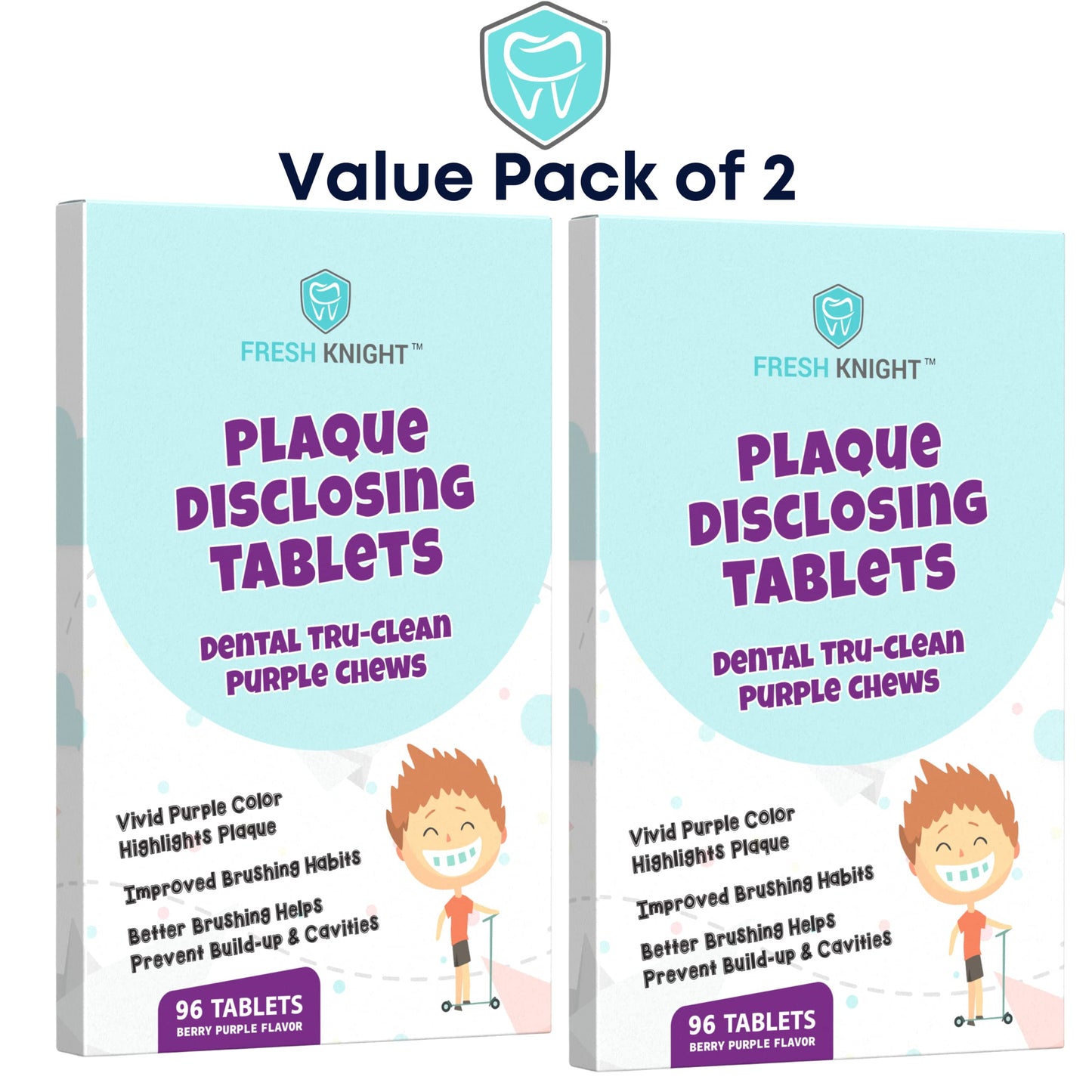 Plaque Disclosing Tablets for Teeth โ 96 Count Pack of 2 | Fresh Knight Tru-Clean Purple
