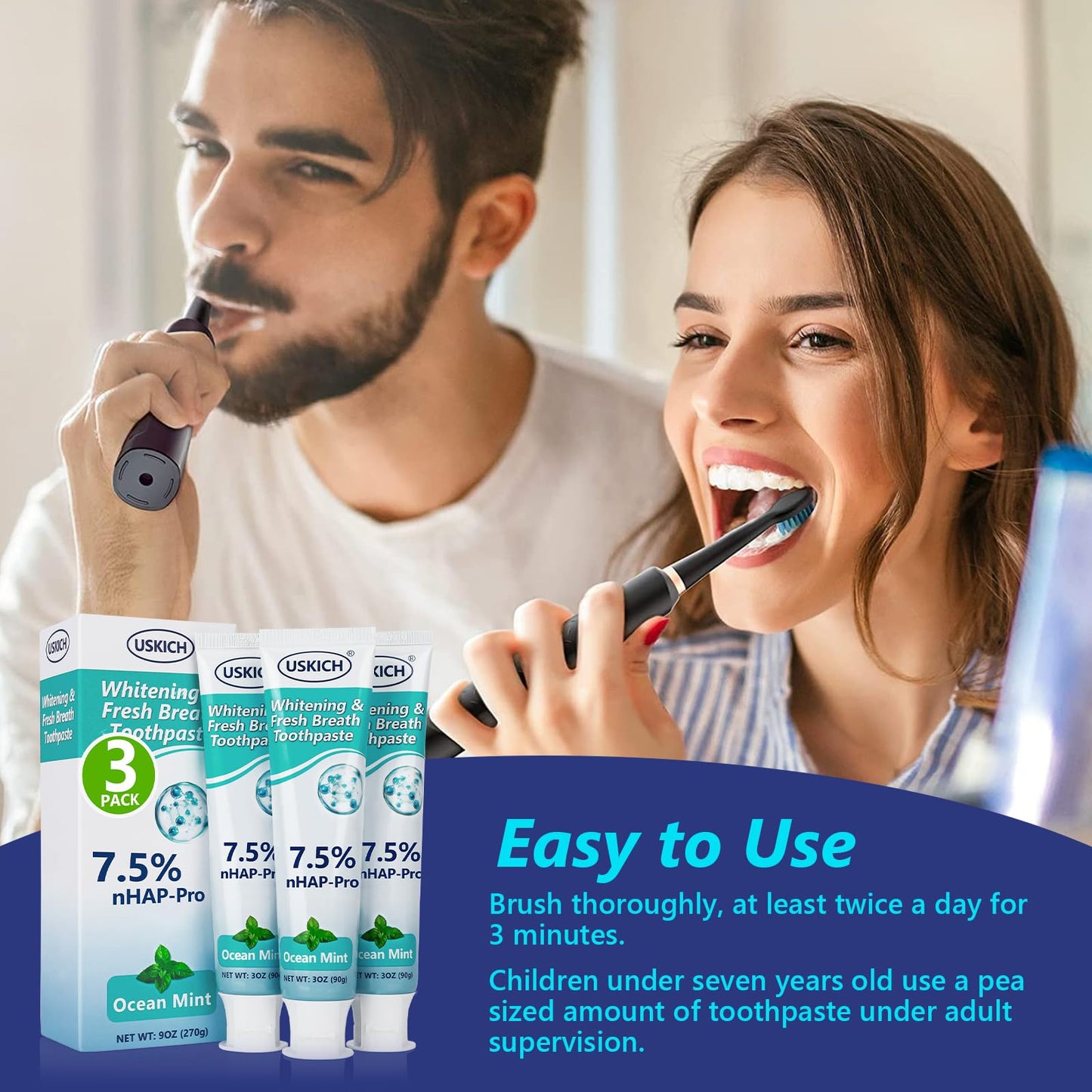 3 Pack Niacinamide Whitening Toothpaste โ Nano Hydroxyapatite, Ocean Mint, 3oz Tubes for Sensitive Teeth