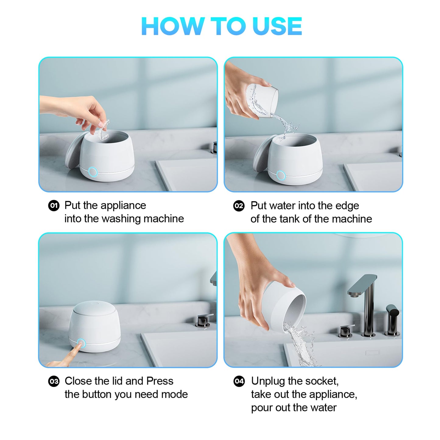 USRIXITECH Ultrasonic Retainer Cleaner Pro โ Deep Clean Dentures & Aligners (White)