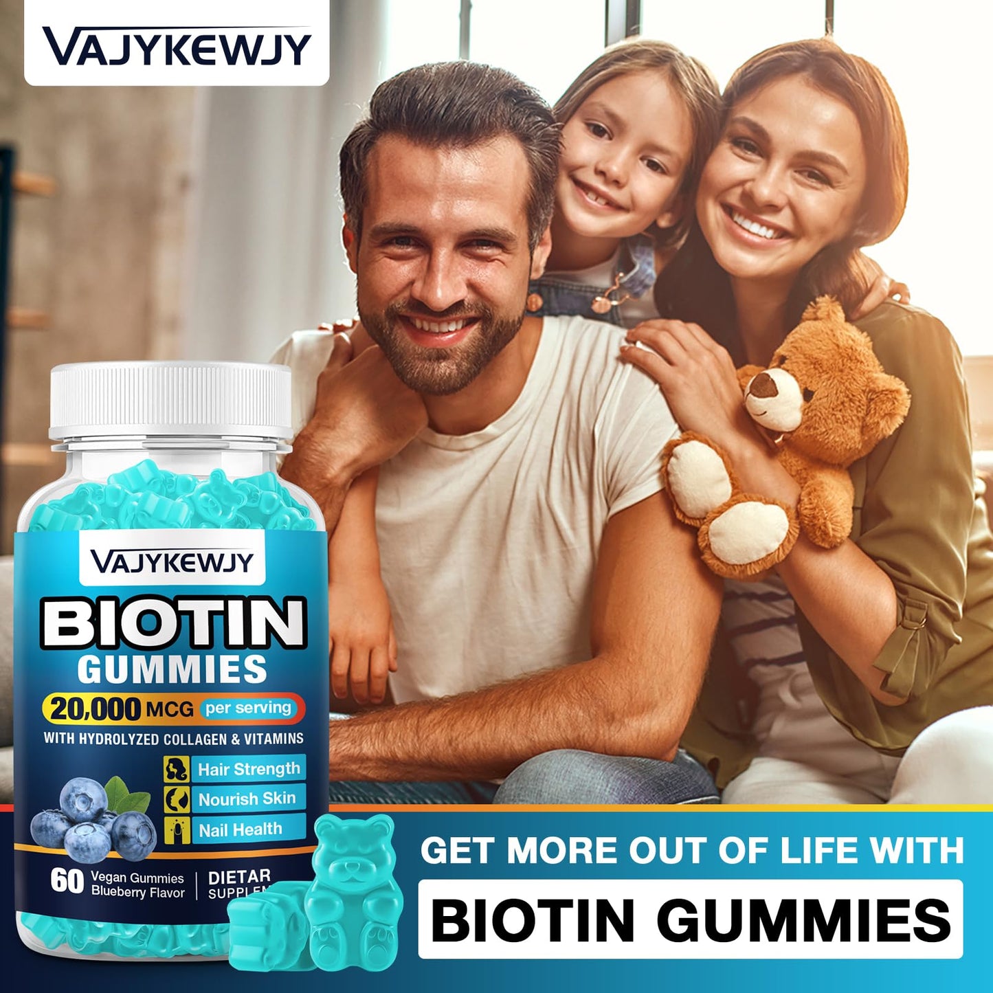 VAJYKEWJY Vegan Biotin Gummies โ 20,000 mcg per Serving | Hair, Skin & Nails