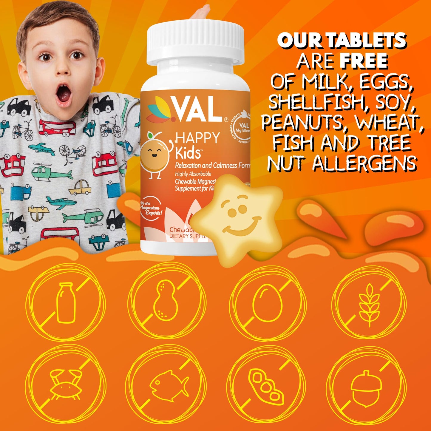 VAL Kids Magnesium | Calm & Focus Formula – 100mg Mg, Sugar-Free