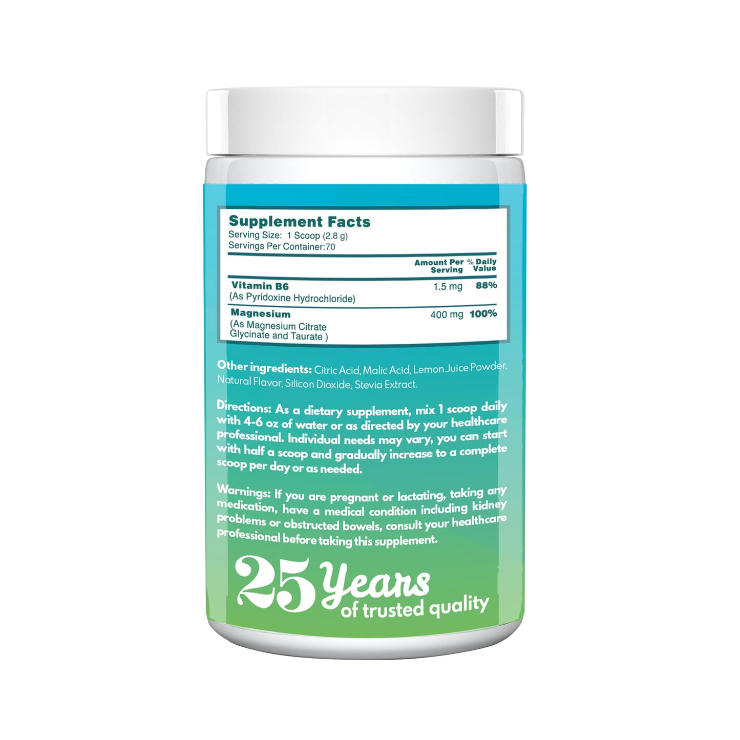 VAL Triple Magnesium Complex โ Lemon Flavor, 400mg Mg + B6 | 6.9 oz