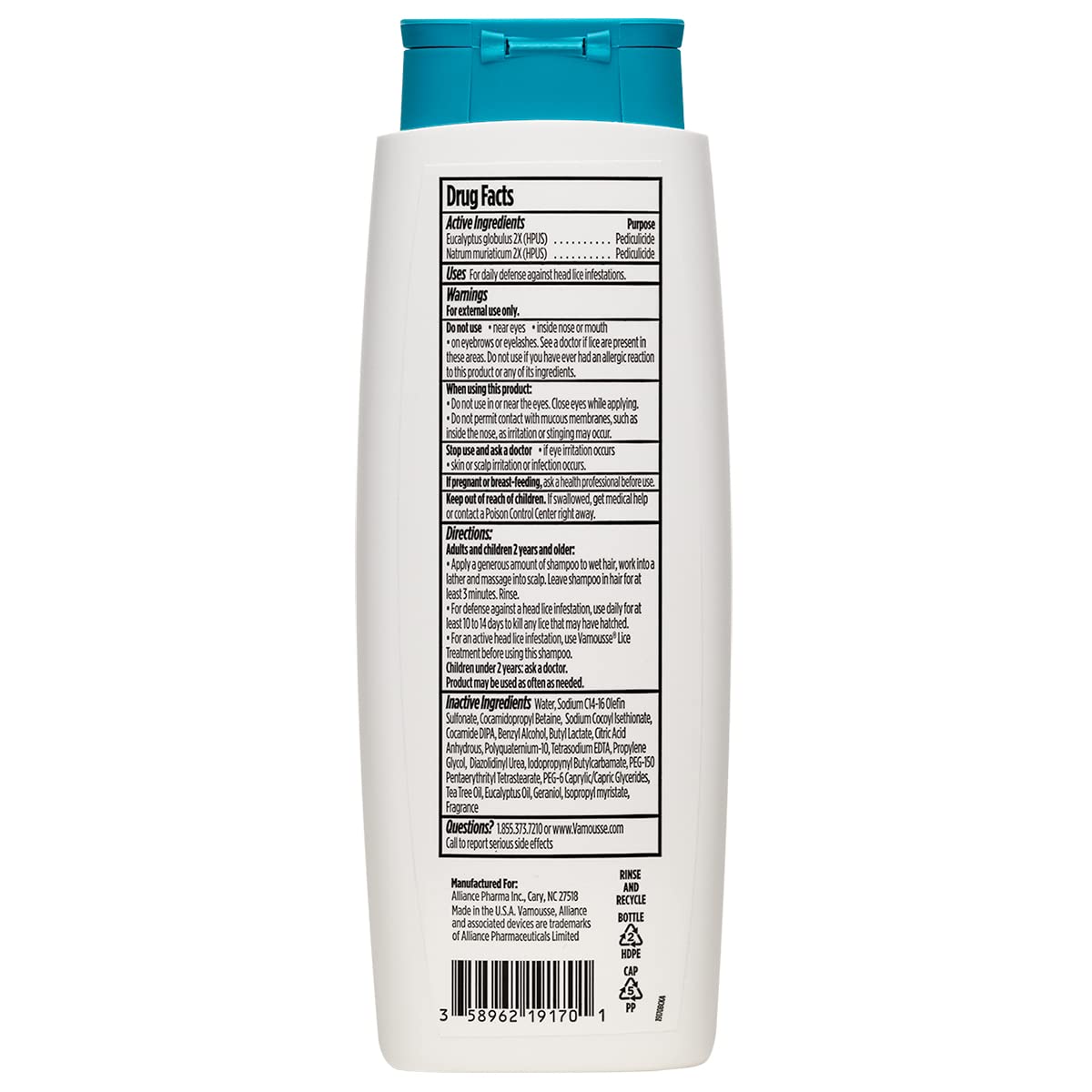 Vamousse Head Lice Defense Daily Shampoo β After Exposure or Treatment, Paraben/Sulfate/Dye Free, Family Size 13.5 oz