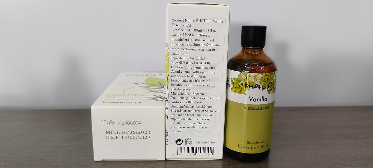 PHATOIL Vanilla Essential Oil 100ML (3.38oz) โ Pure Aromatherapy for Diffusers, Candles