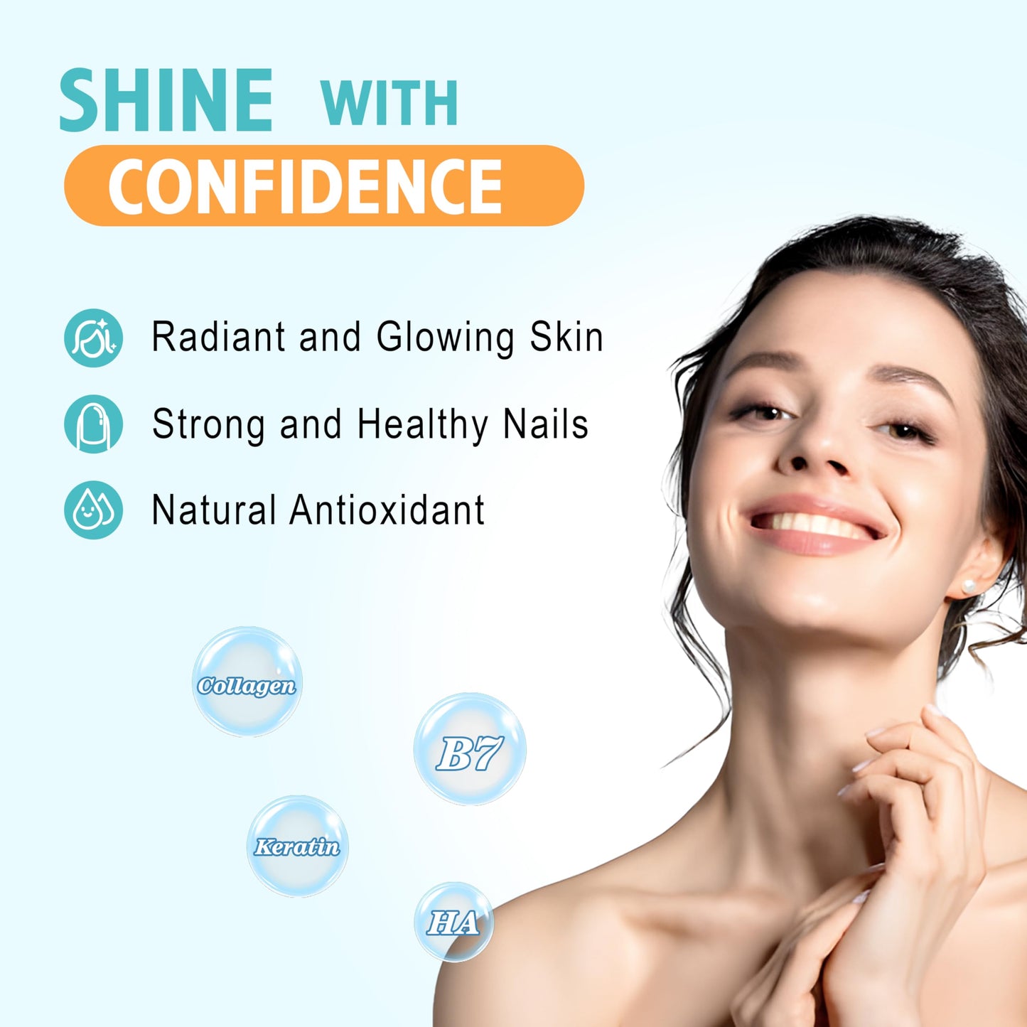 Vazatisi Biotin & Collagen Gummies with B12 โ Hair, Skin & Nails, Sugar Free (Blueberry)