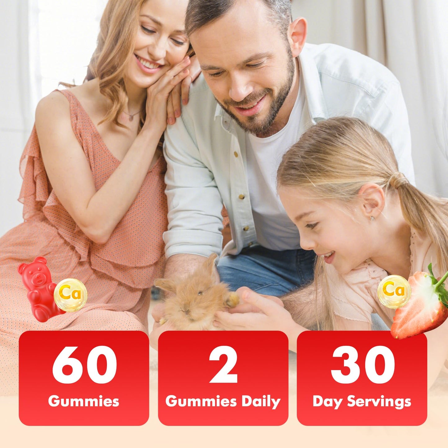 VCCHUYH Calcium Citrate Gummies 1200mg โ Sugar Free Strawberry 60 Count | Bone, Muscle & Immune Support