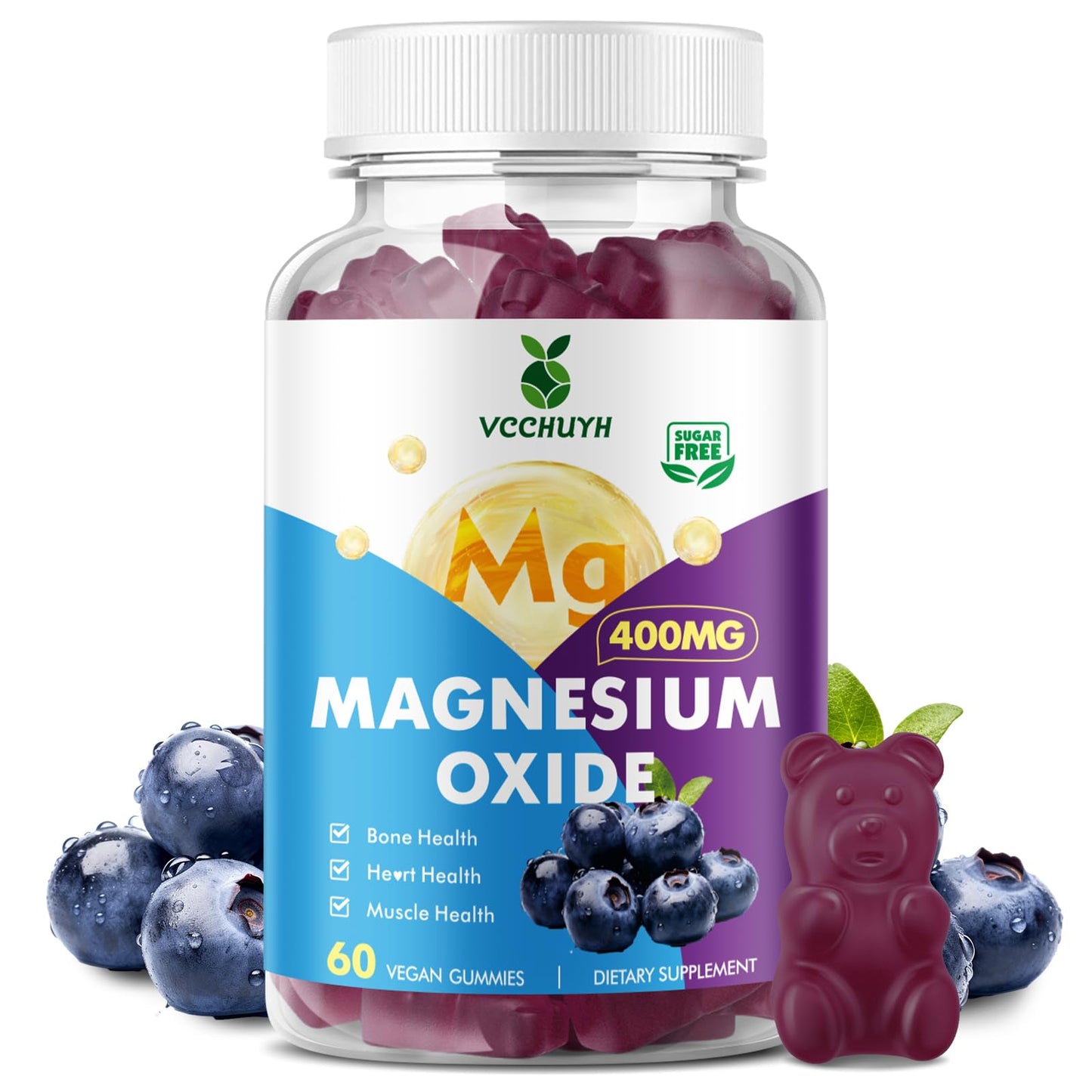 VCCHUYH Magnesium Oxide Gummies 400mg โ Sugar Free, Blueberry, 60 Count