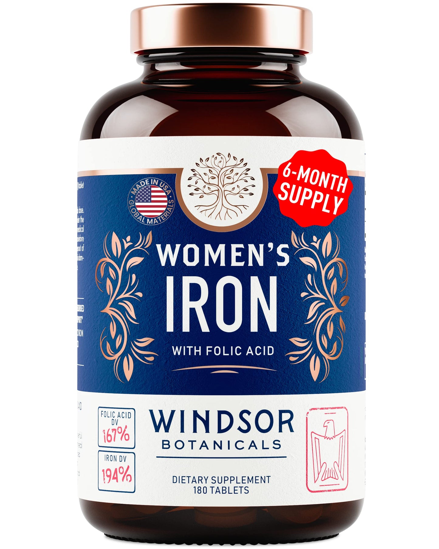 Iron and Folic Acid for Women – Gentle 35mg Iron, 400mcg Folic Acid – Vegan, 180 Tablets